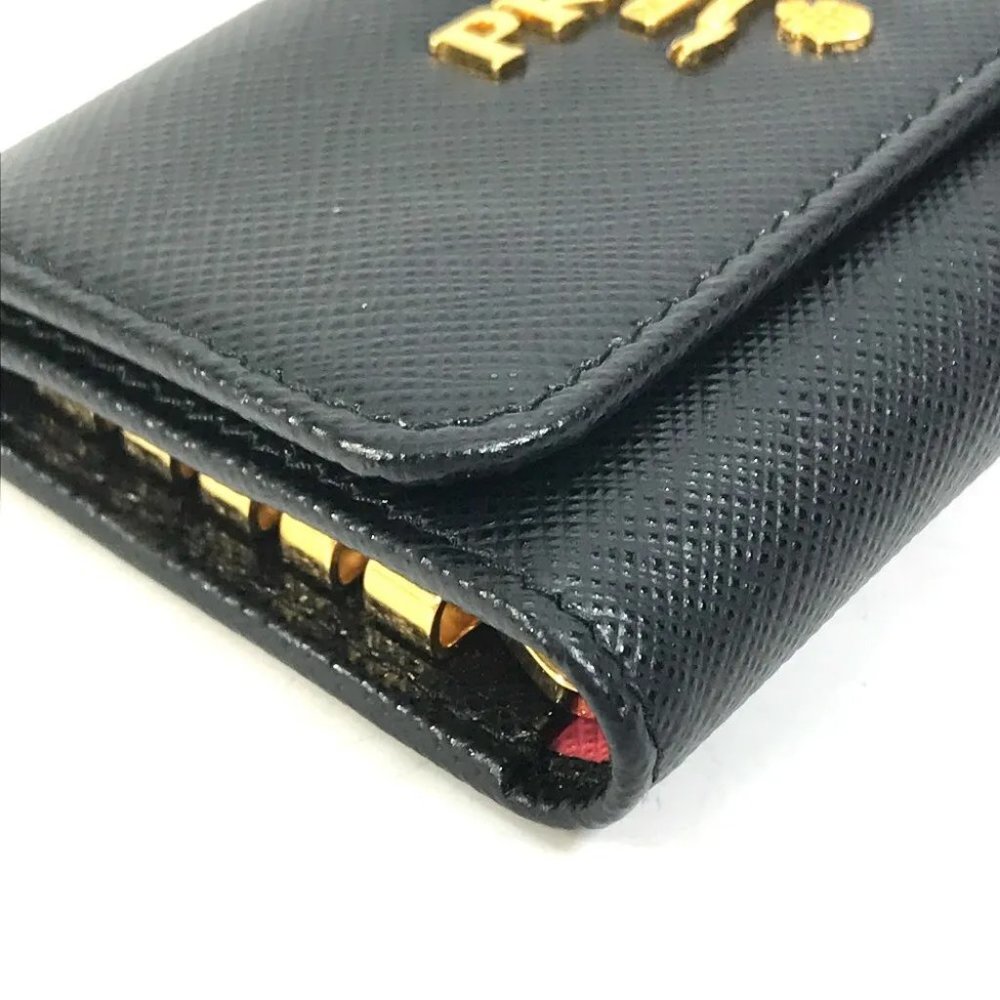 PRADA logo Key ring 4-Ring Key Case saffiano leather Black - Picture 4 of 12